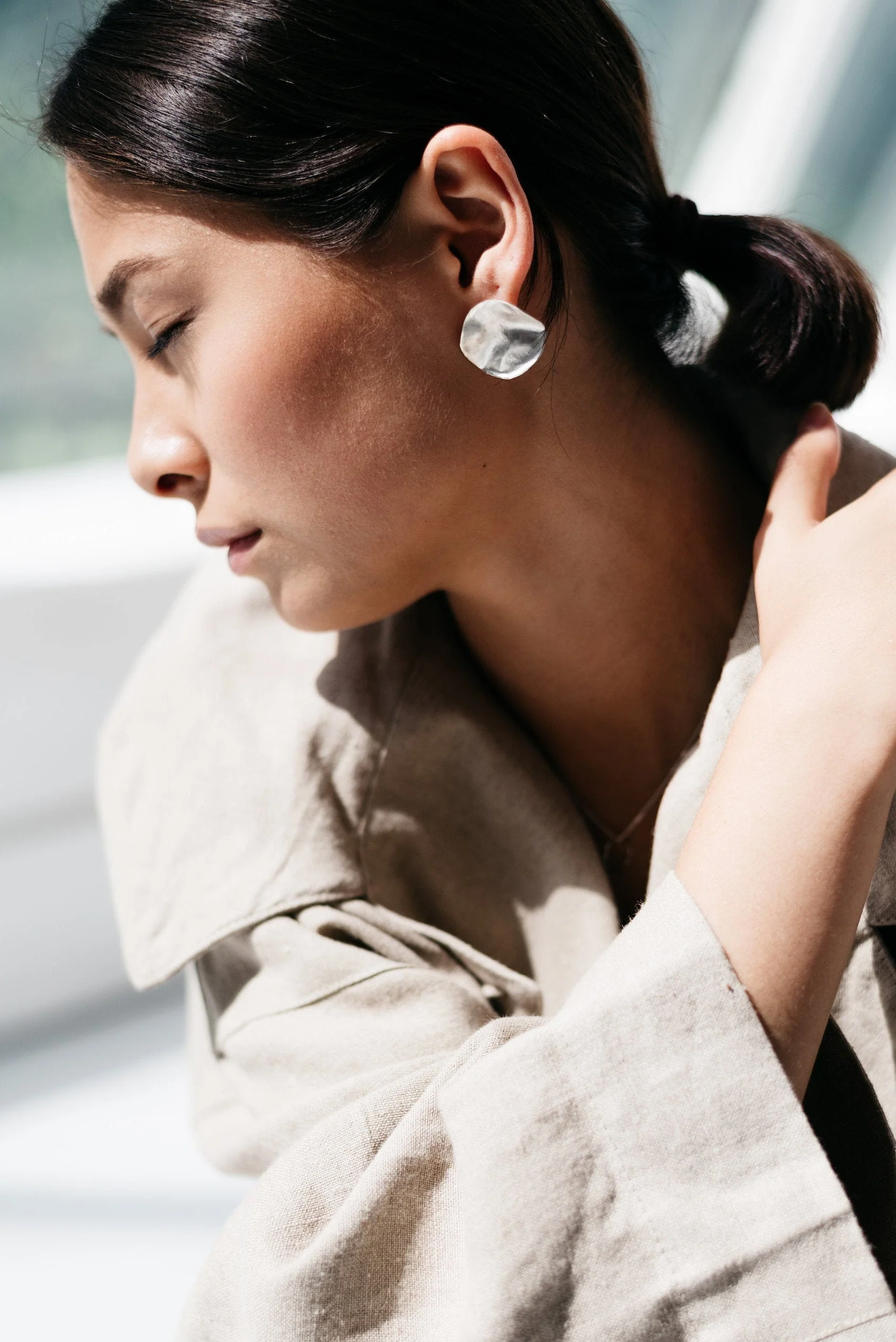 Silver Molten Disc Statement Studs - Image 3